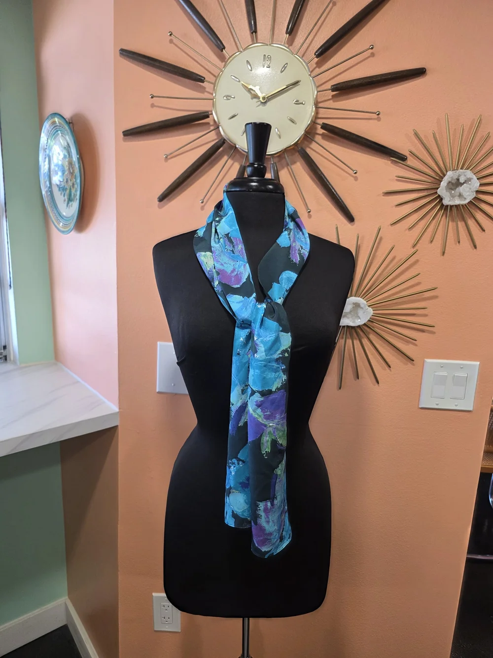 Echo Silk Scarf Mermaidcore Vacation Watercolor Turquoise Blue Floral Print